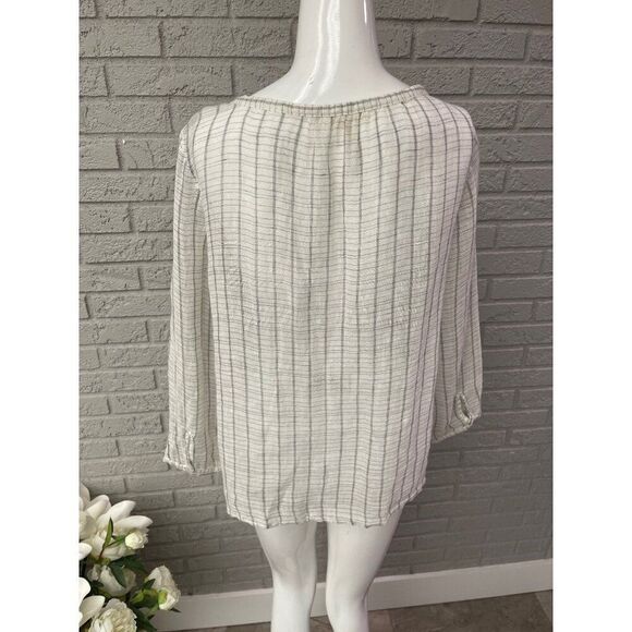Eileen Fisher Women 100% Linen Striped Keyhole Neckline Blouse Size M - Picture 4 of 10